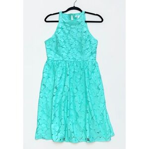 LC Lauren Conrad Lace Halter Dress Aqua Mint Green Floral Fit Flare Womens Sz 6